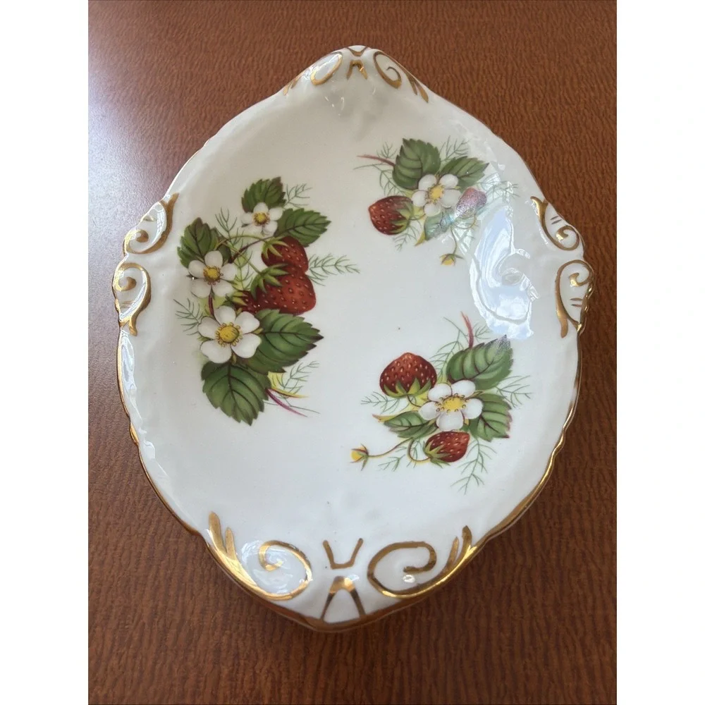 Vintage Hammersley & Co England Bone China Strawberry Ripe Bon Bon Trinket Tray